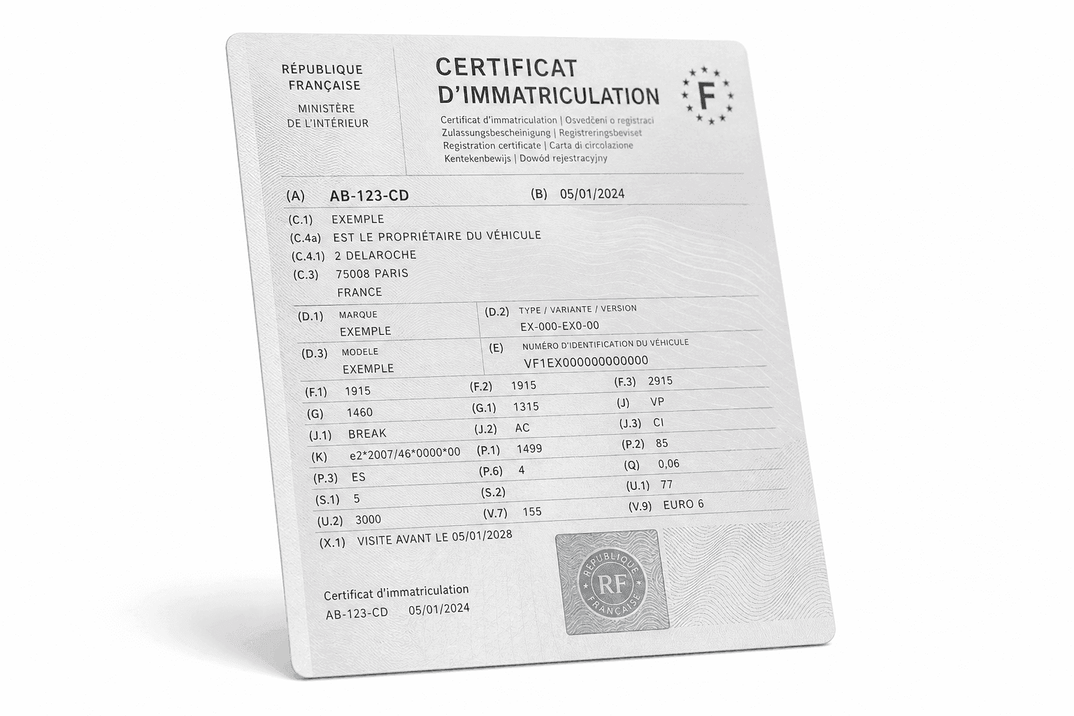Certificat d'immatriculation (carte grise)